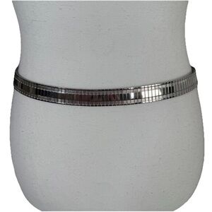 Vintage 80s Stretch Cinch Mirror Link Belt Silver Chrome Retro Avant-garde Chic